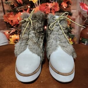 Australia Luxe Collective White and Brown Faux Fur Boots